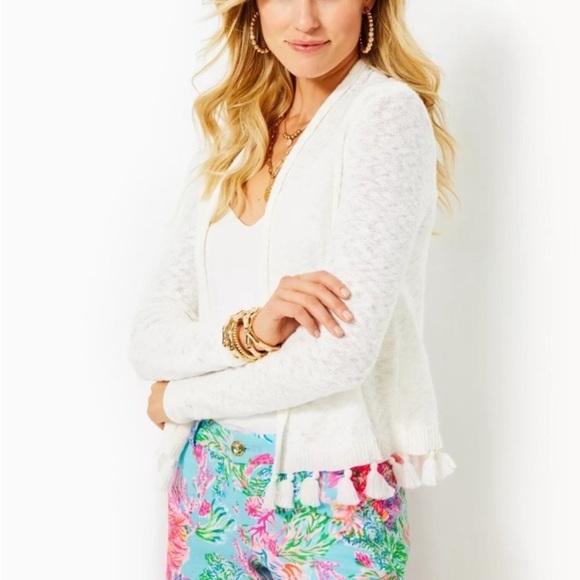Lilly Pulitzer Faretta Open Cardigan XS Resortwear Tassels Feminine Coastal - Picture 1 of 16